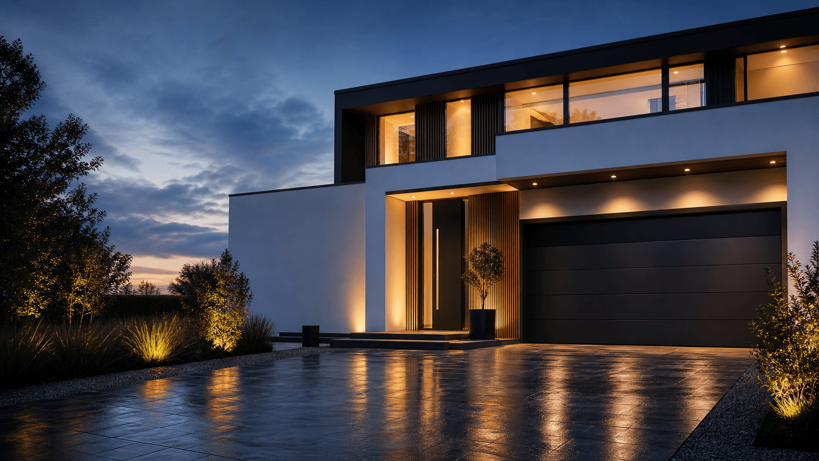Luxe woning met premium garagedeur en moderne voordeur